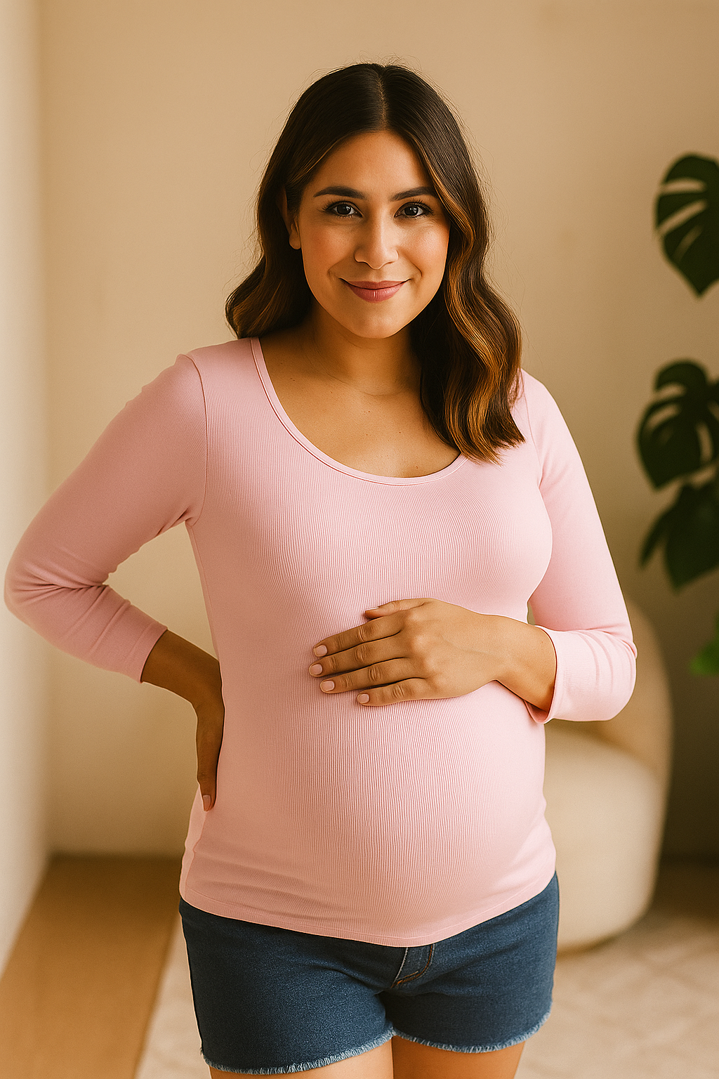 Sculpted Softness Maternity Top – Square Neck Long Sleeve in Micro Rib