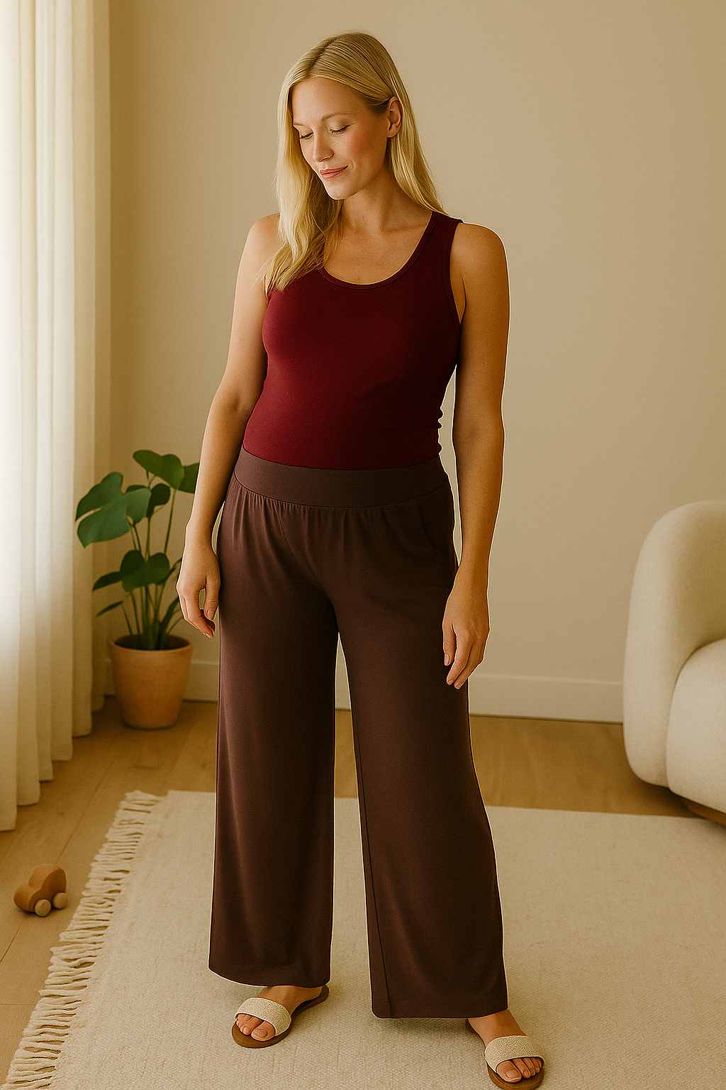 Mousse Bamboo Lounge Pants – Wide Leg Comfort with Stretch Waist & Pockets