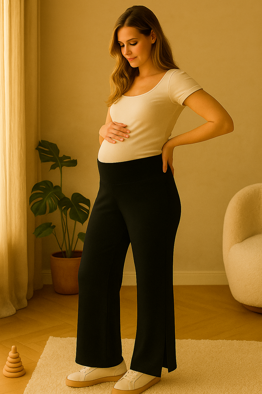 Soft Flare Yoga Pants – High-Waist Calm with Side Splits