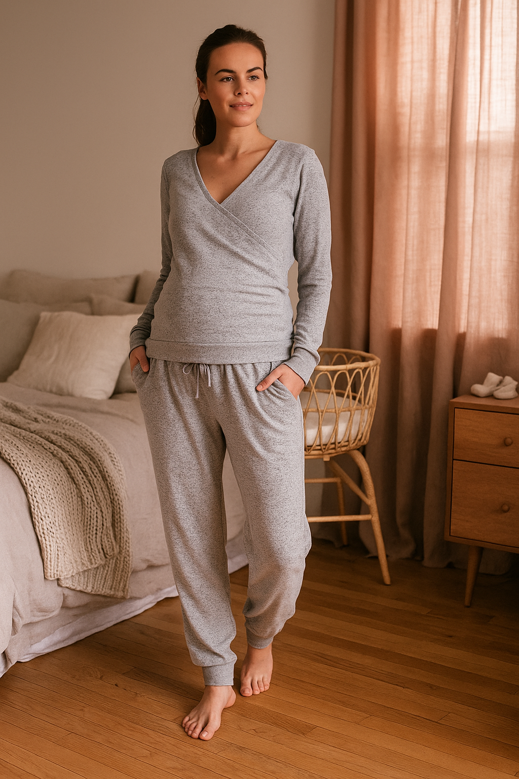 Ultra-Soft Nursing Lounge Set – Crossover Calm for Cozy Nights