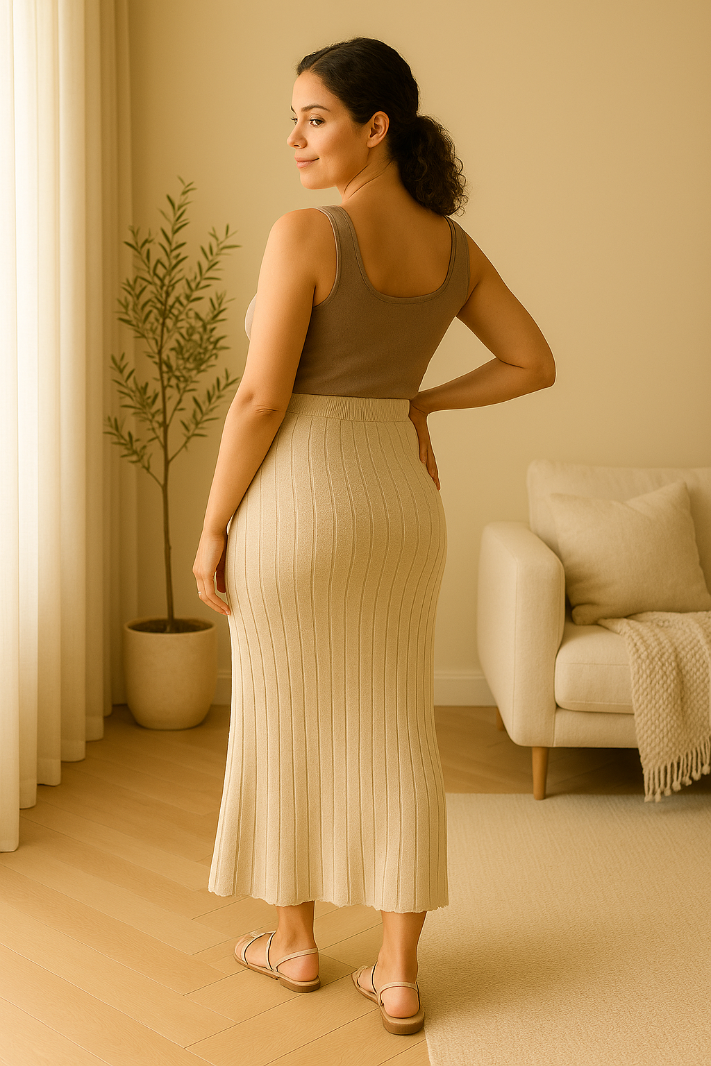 Soft Ribbed Knit Skirt – High Waist Comfort for Everyday Style