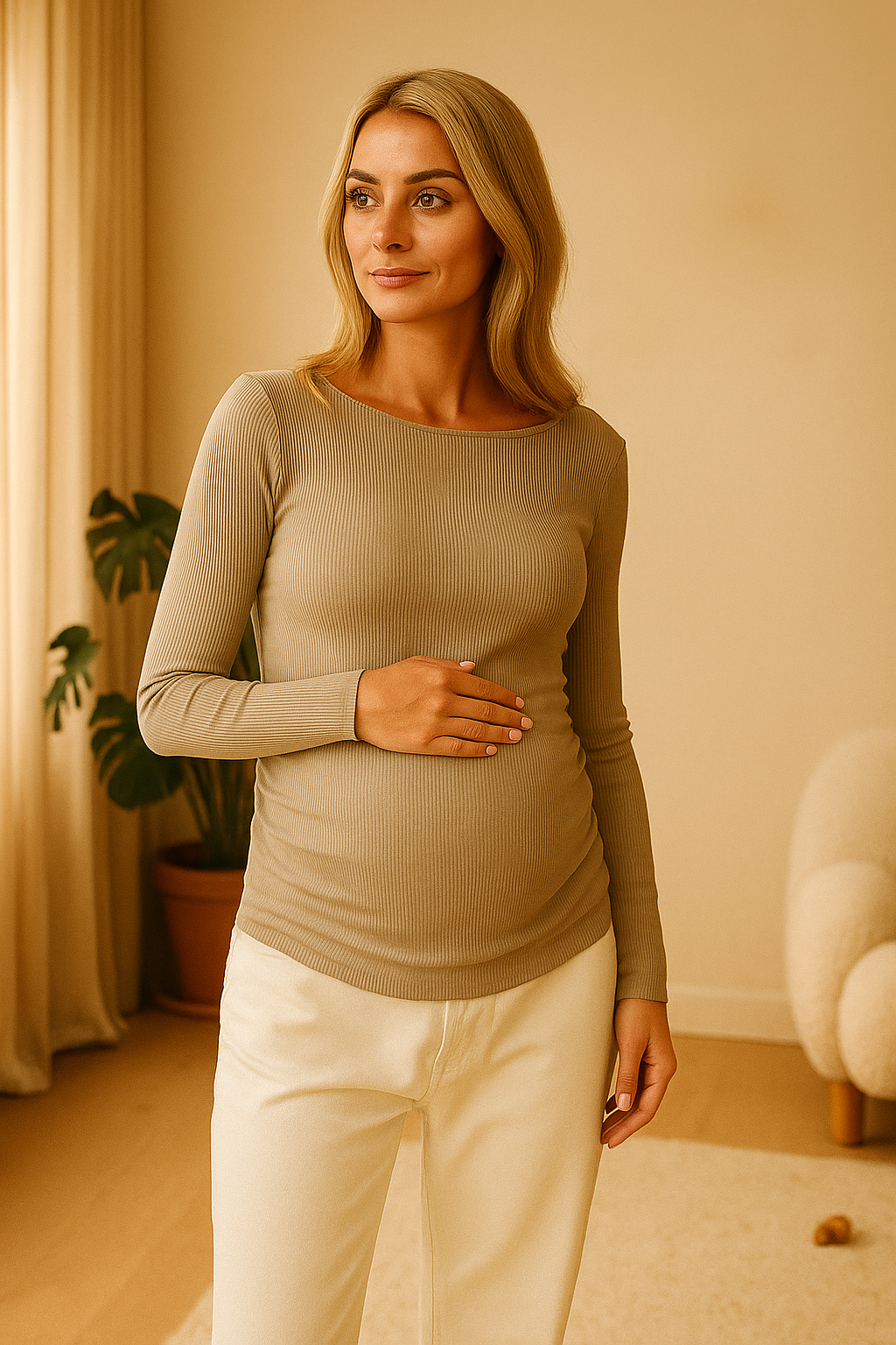 Bamboo Rib Nursing Top – Side-Zip Access, Full-Day Ease