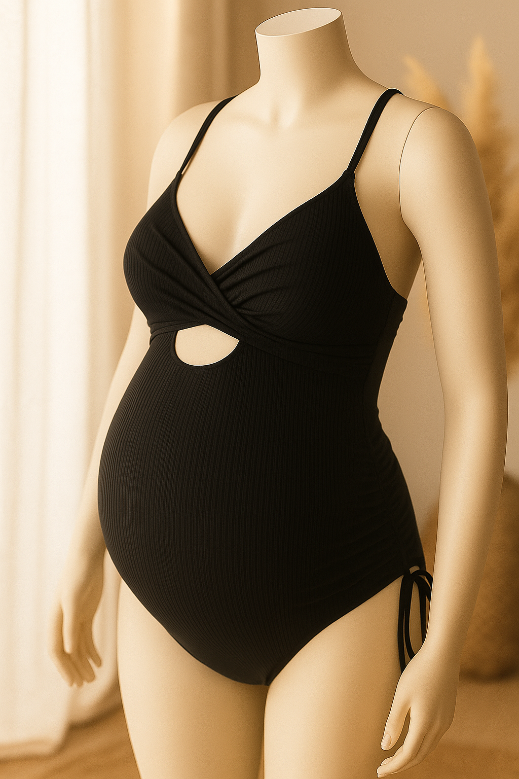 Navy Ribbed Maternity Swimsuit – Adjustable Comfort, Elegant Calm