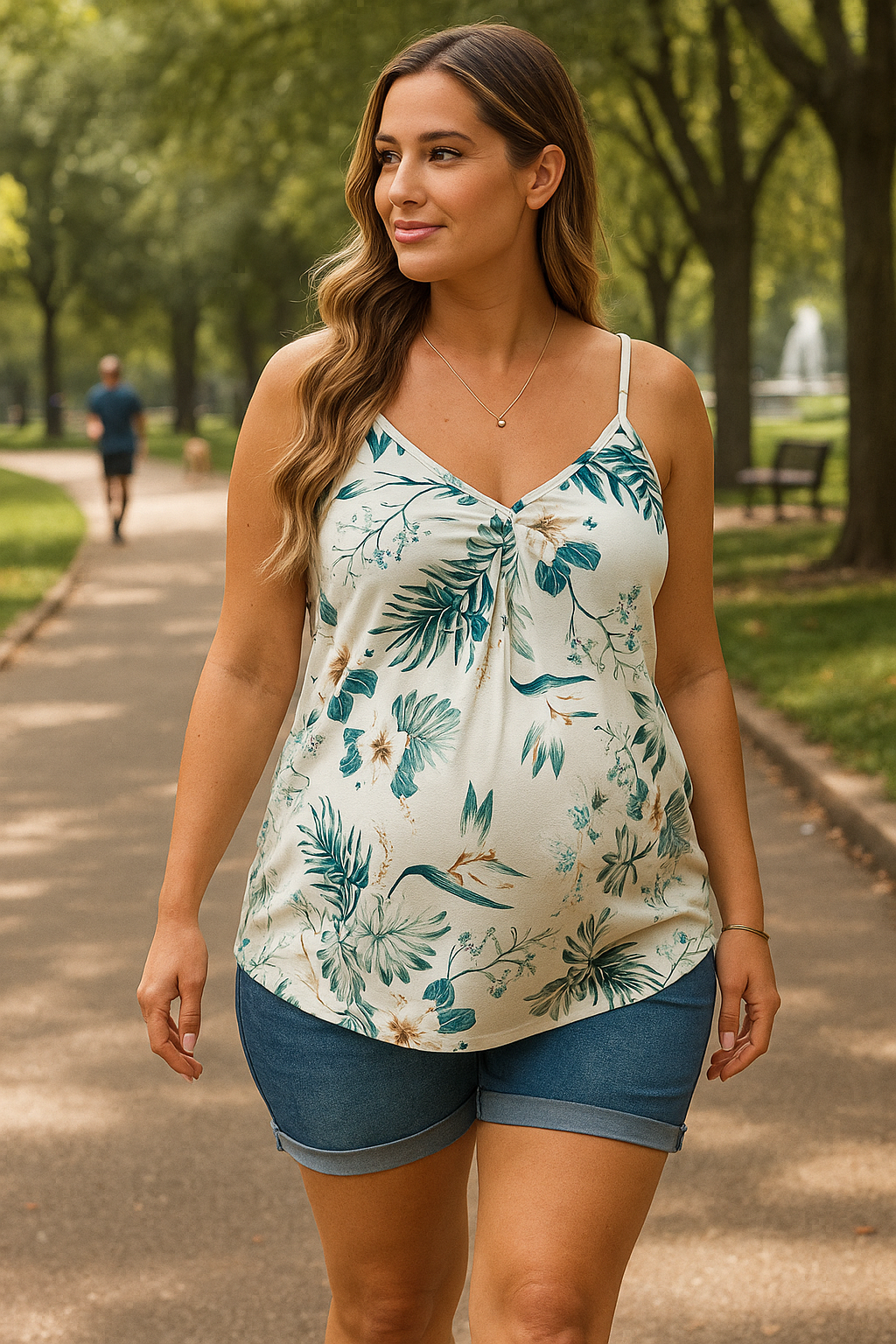 Maternity Tropical Print Cami Top – Lightweight Adjustable Summer Tank