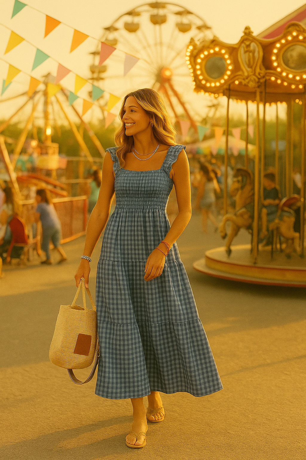 Gingham Maxi Dress – Ruffle Sleeves, Smocked Bodice & Tiered Skirt