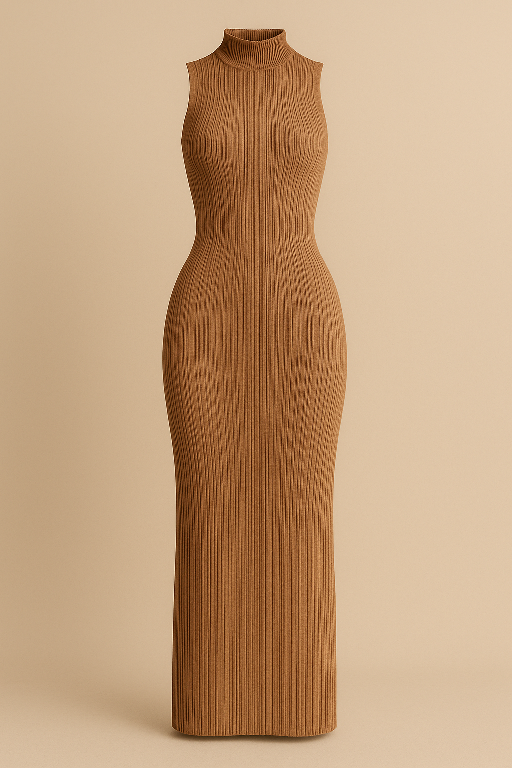 Sleeveless Turtleneck Maternity Maxi Dress khaki
