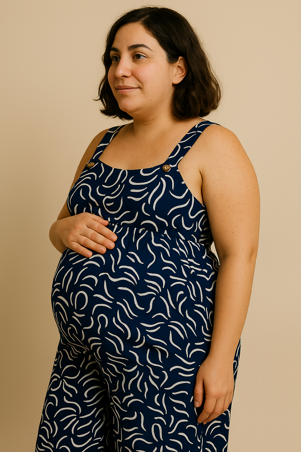 Funky Printed Wide Leg Jumpsuit with Pockets Blue