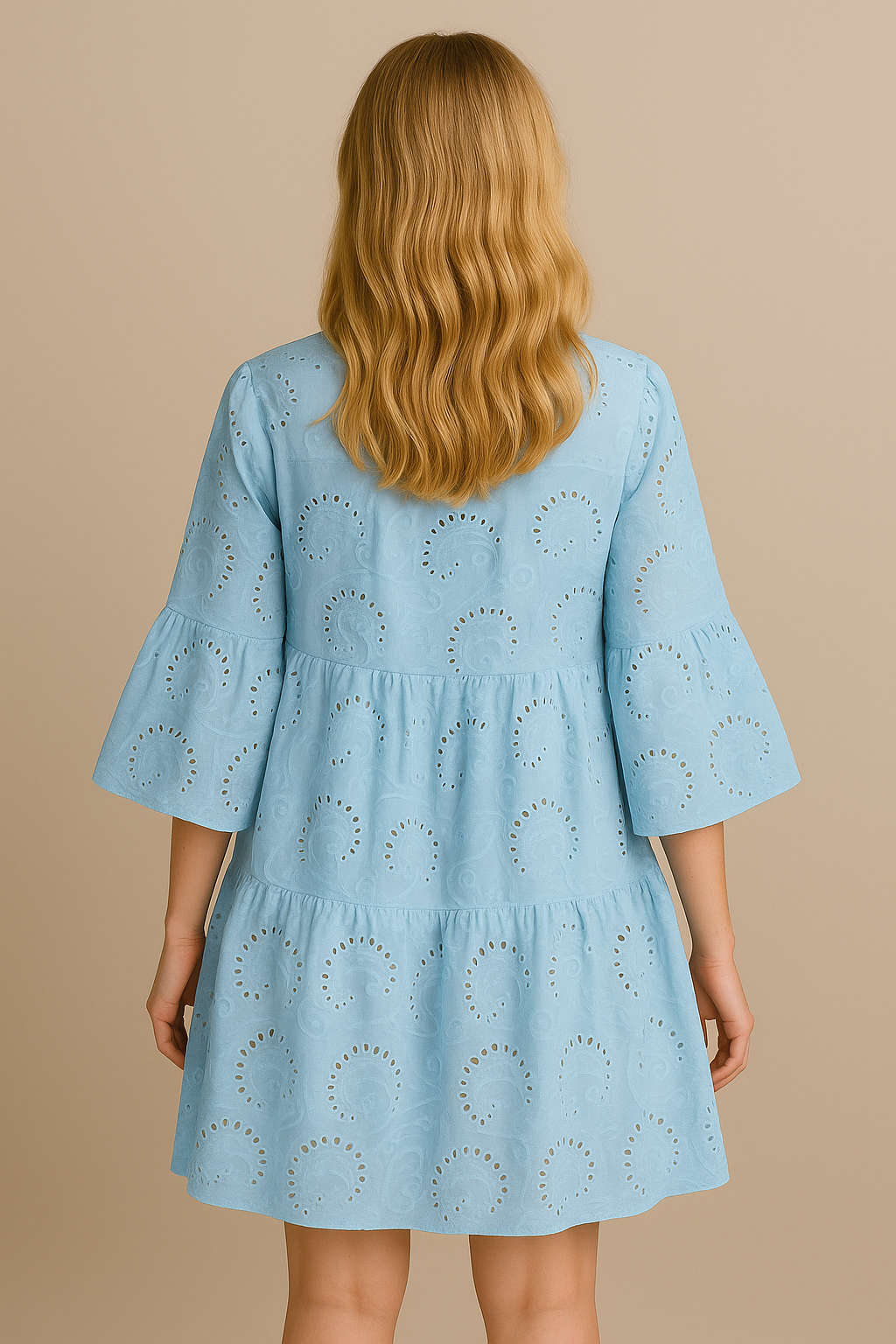 Embroidered Cotton Dress Button Front Breezy Blue