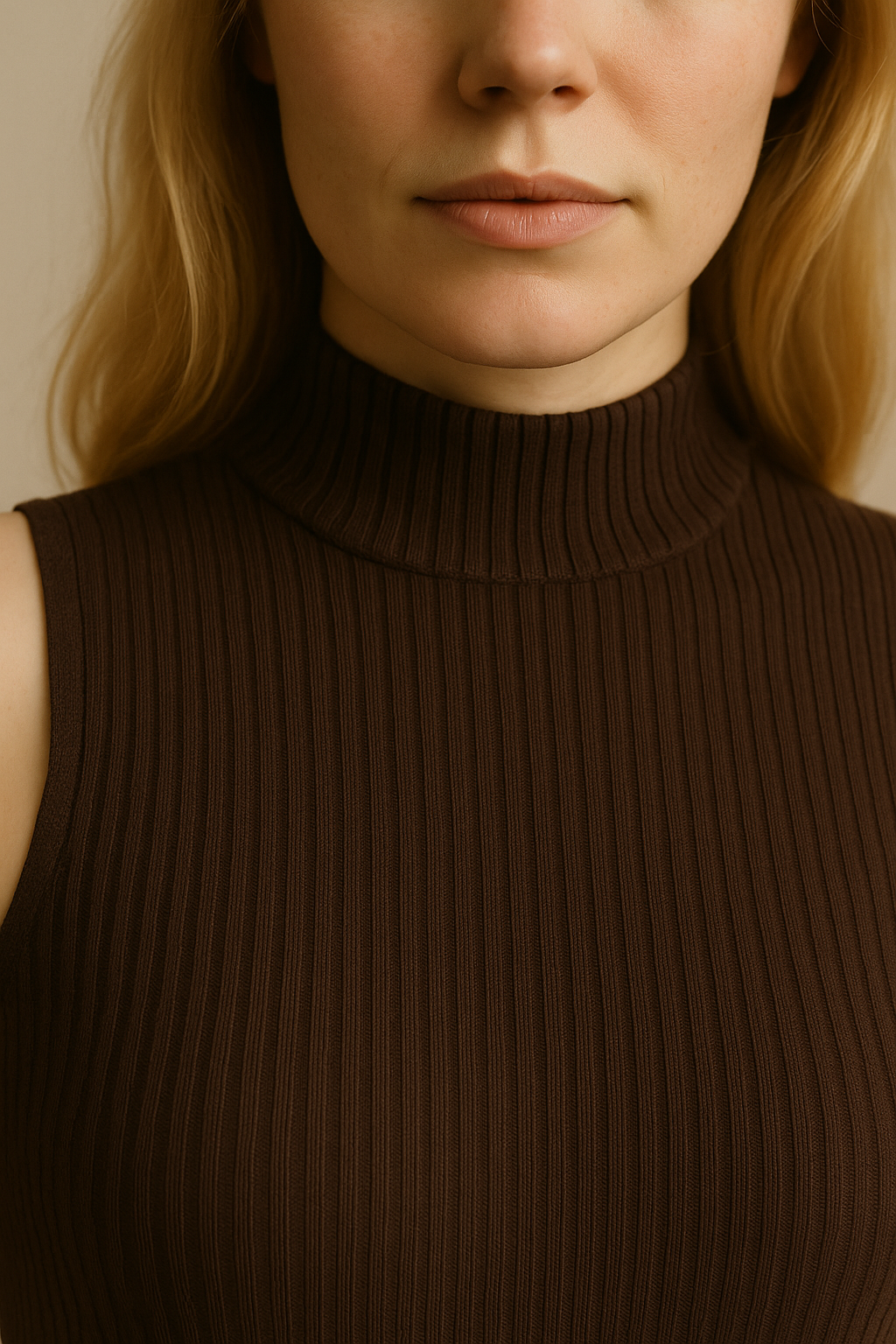 Sleeveless Turtleneck Maternity Maxi Dress Brown