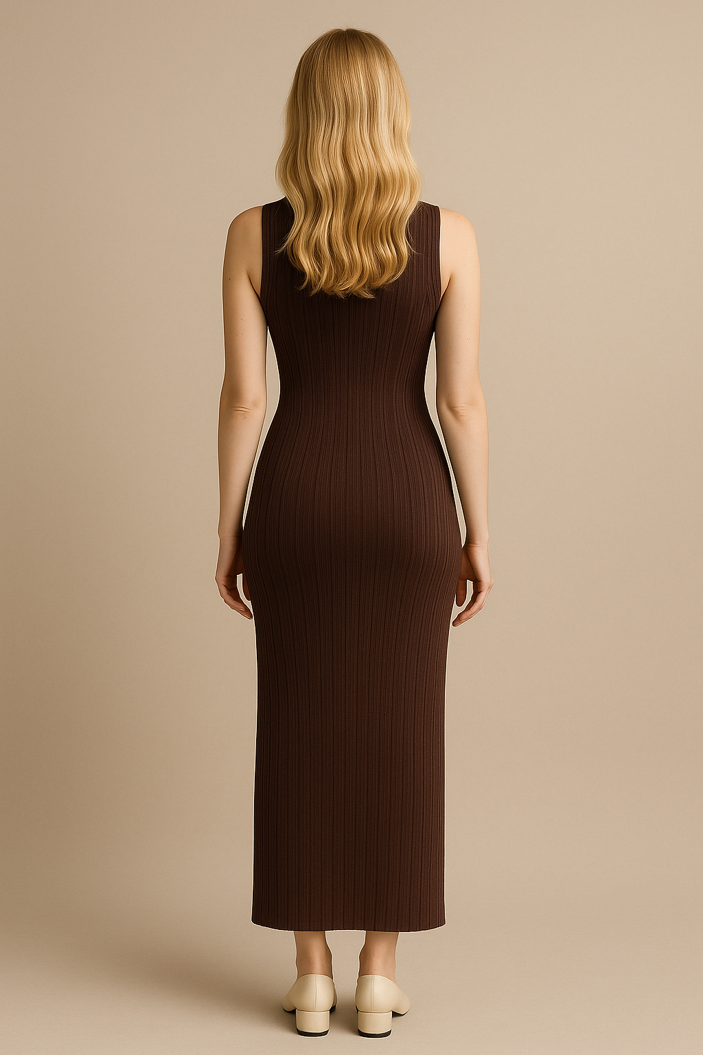Sleeveless Turtleneck Maternity Maxi Dress Brown