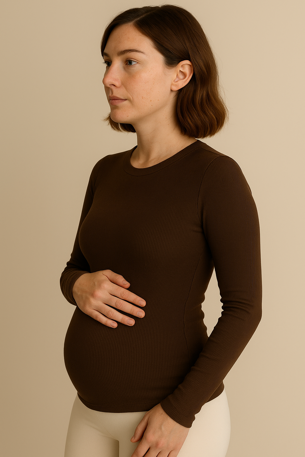 Long Sleeve Teaser Top with Ruching Stretchy Coffee
