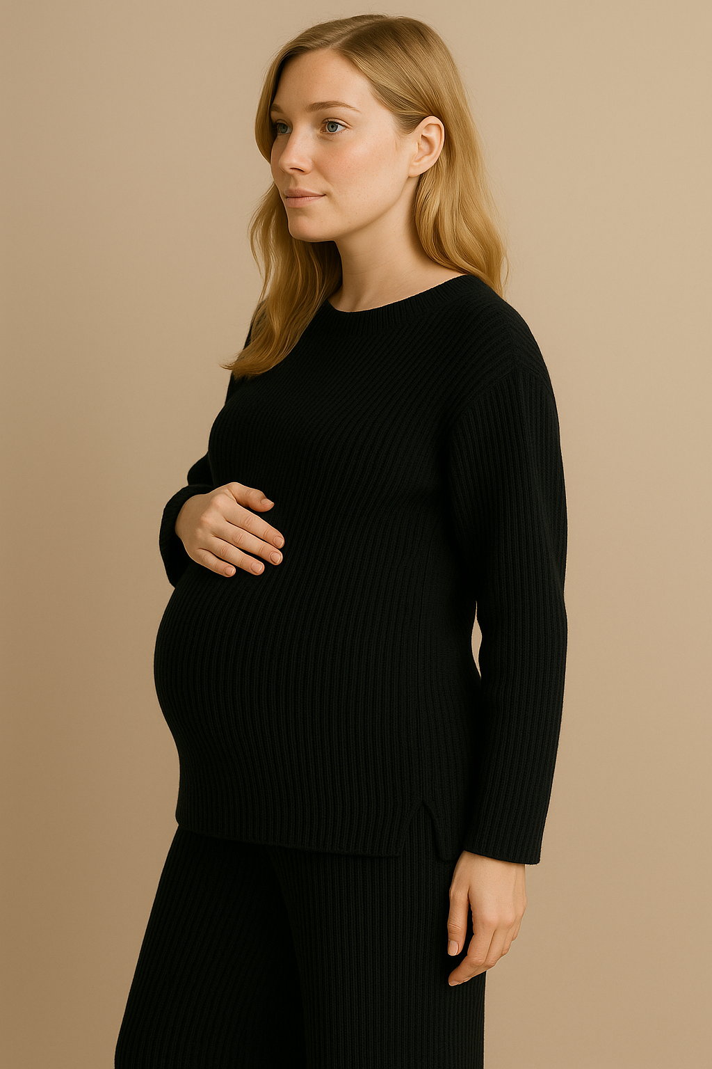 Womens Black Knitted Loungewear Set Cozy Sweater Pants