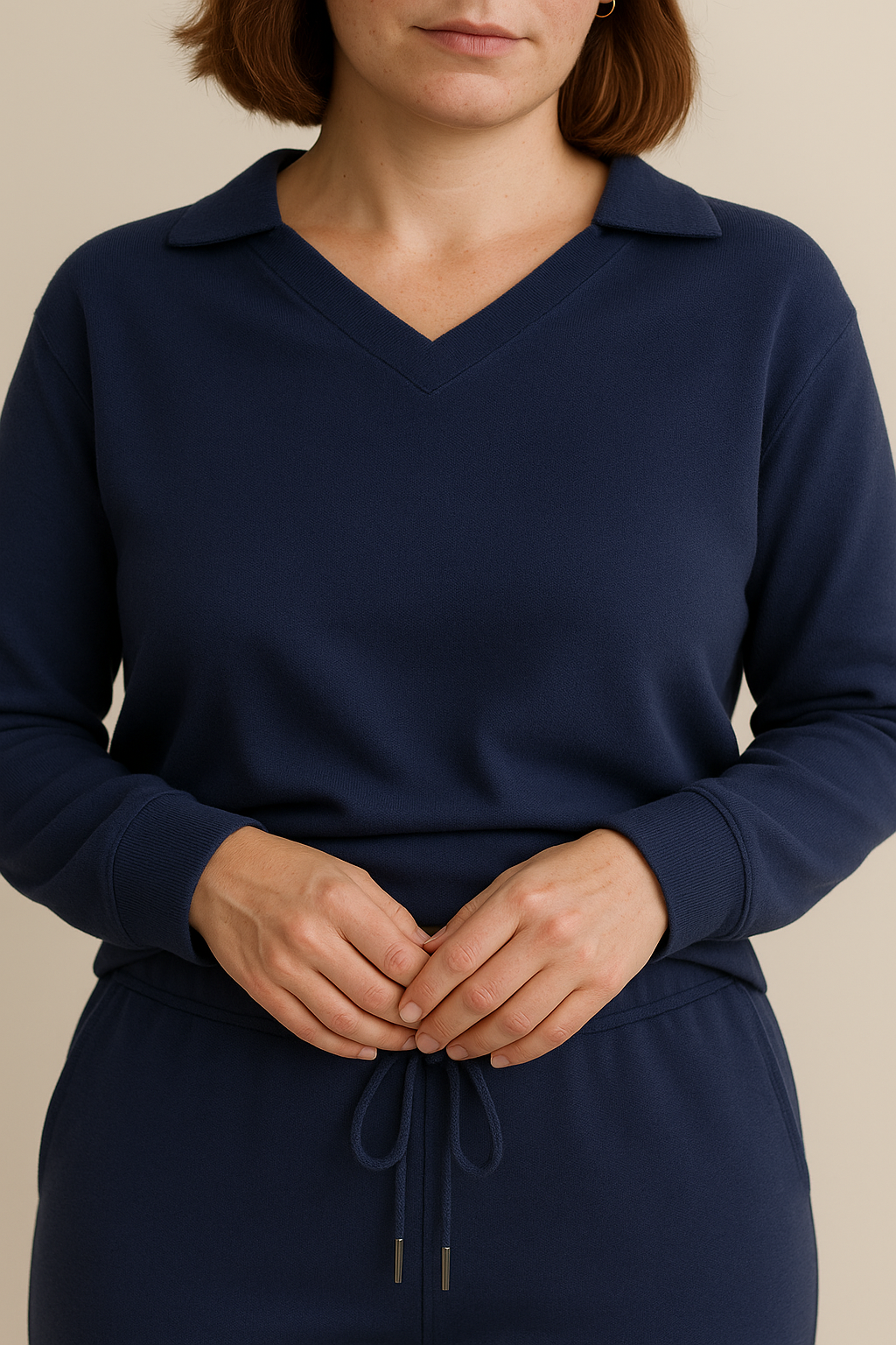 Casual 2 Piece Set Top and High Waisted Trousers in Navy