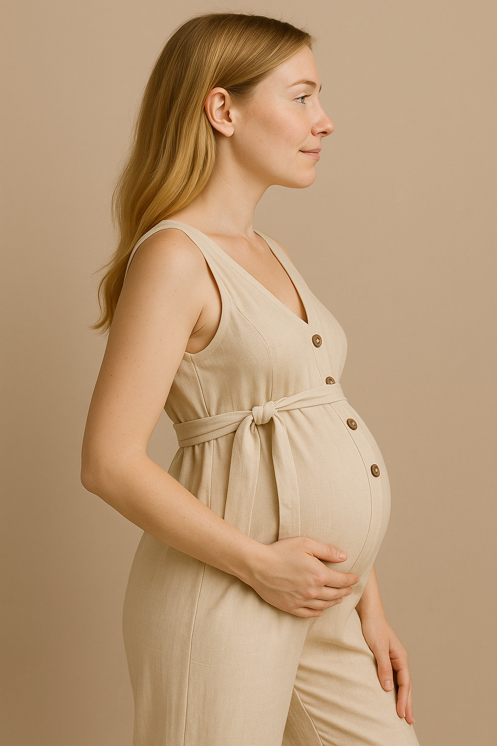Maternity Sleeveless Jumpsuit Solid Color Comfortable Casual Wear