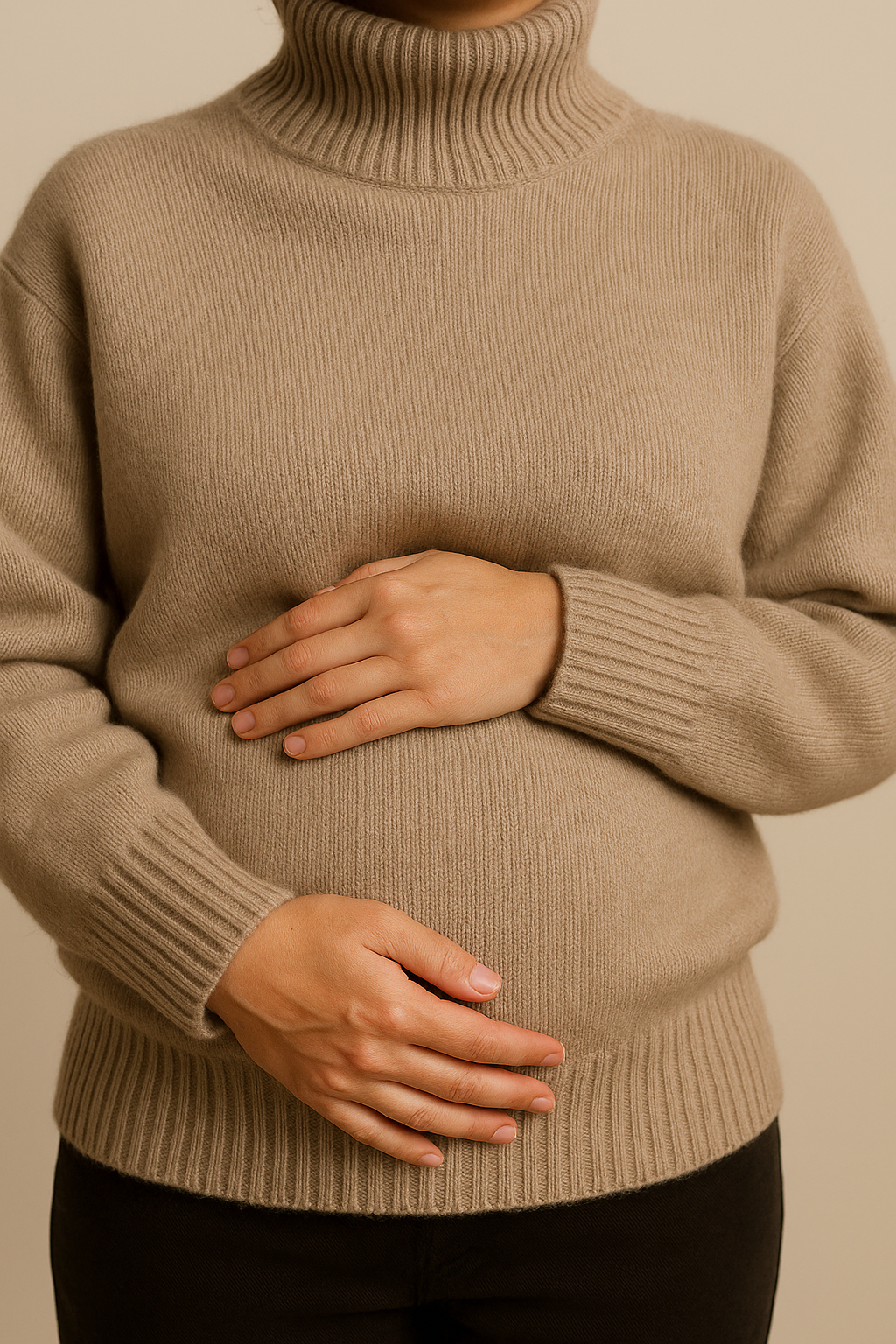 Maternity Cozy Cashmere-Touch Turtleneck Sweater in Khaki