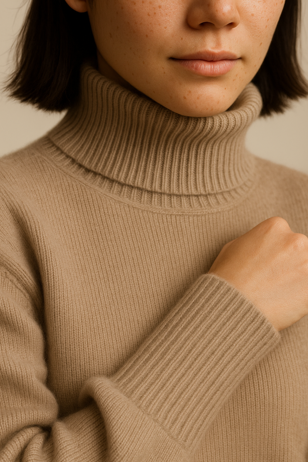Maternity Cozy Cashmere-Touch Turtleneck Sweater in Khaki
