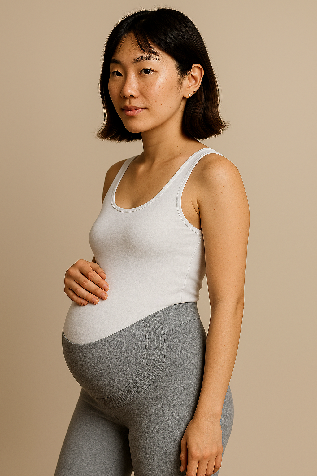 Gray Maternity Leggings with Belly Support