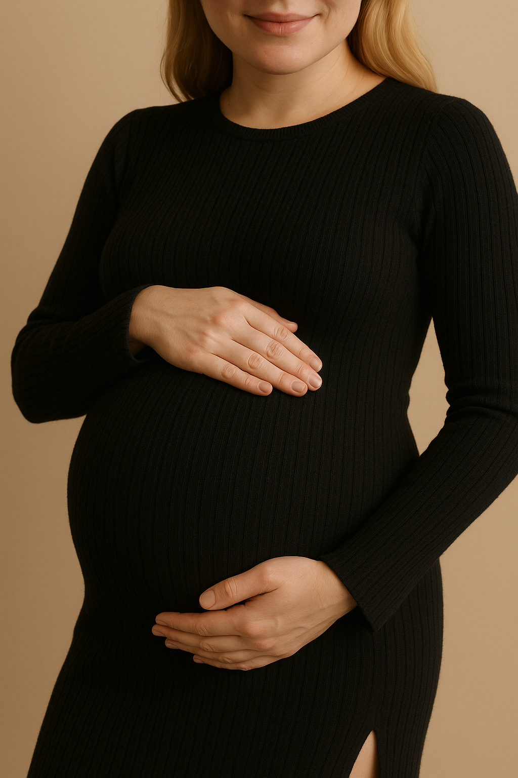 Slim-Fitting Long-Sleeved Maternity Knit Dress in Black