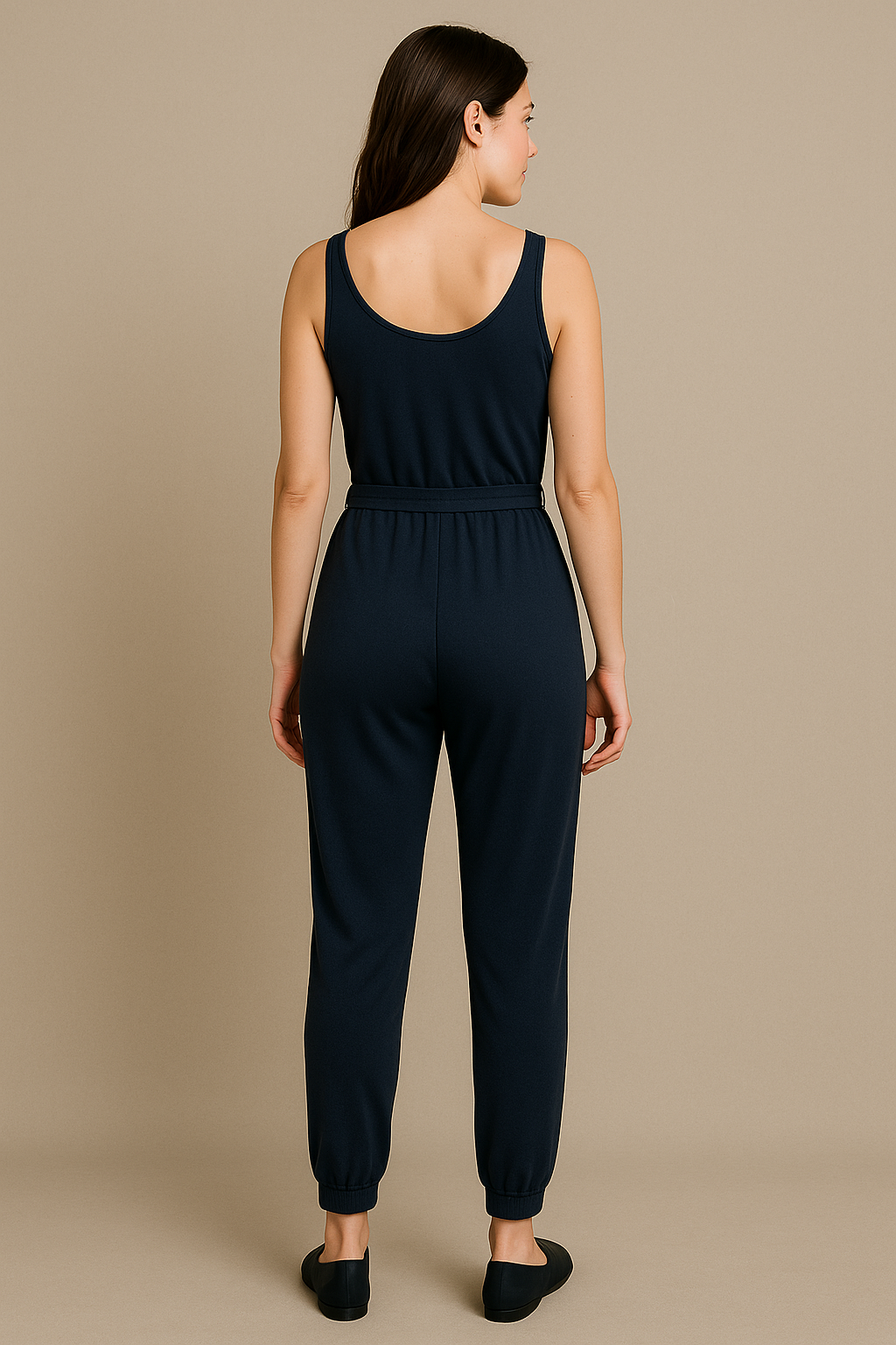 Blue Postpartum Sleeveless Jumpsuit for Women Tie Waist Pocket