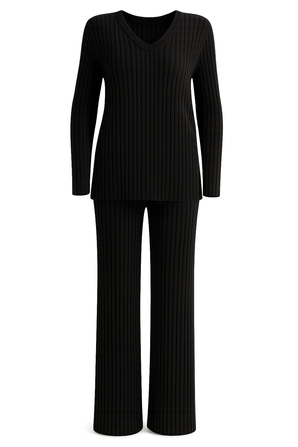 Ladies Winter Pyjamas Two Piece Knitted Set in Black