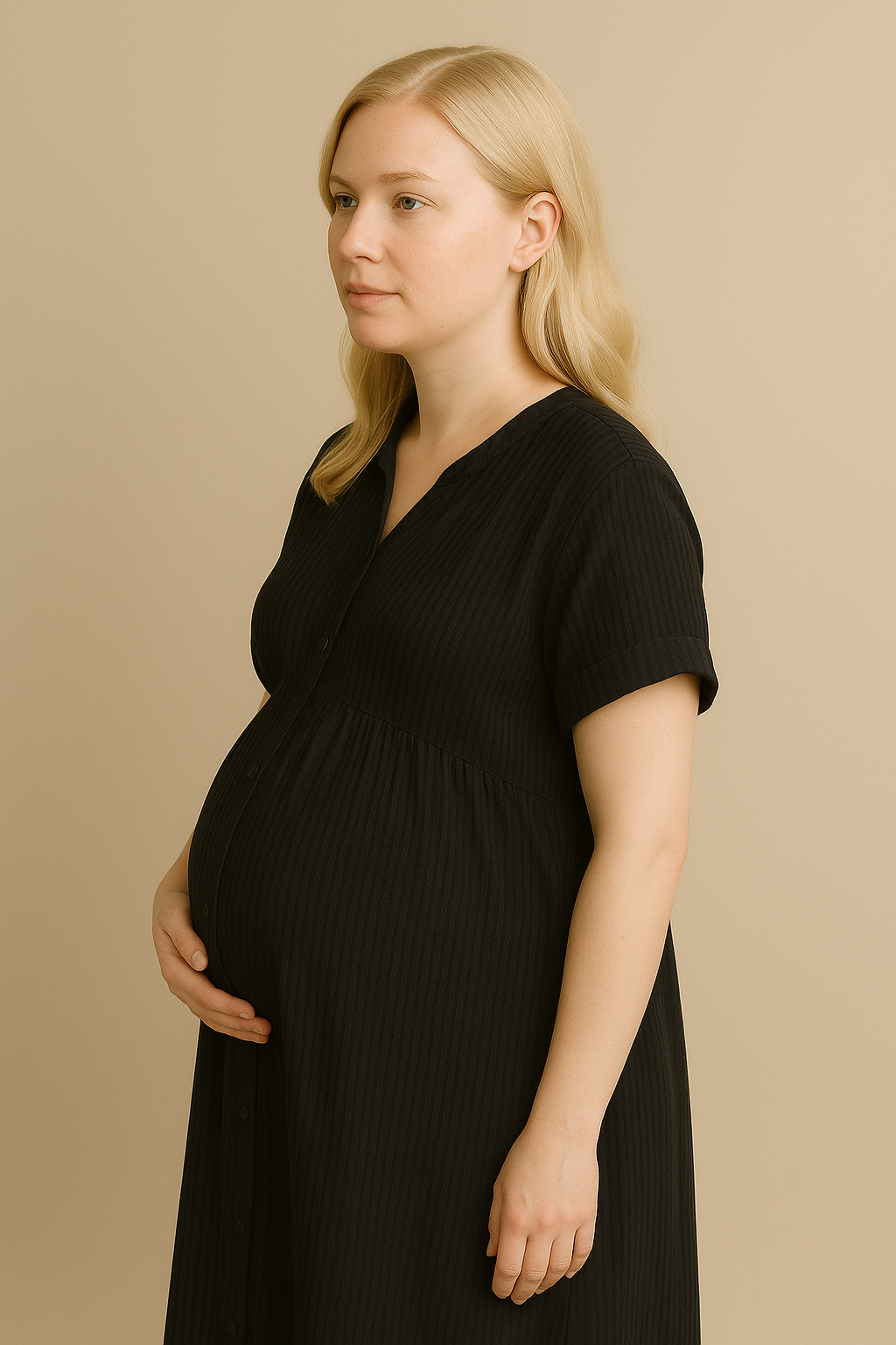 Black Striped Long Sleeve Maxi Dress with Classic Collar