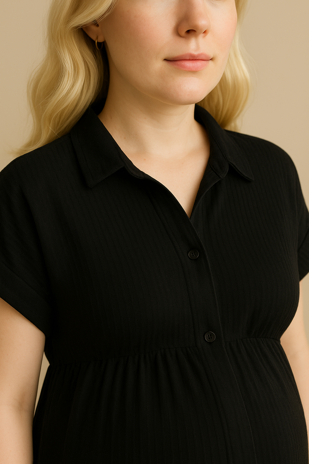 Black Striped Long Sleeve Maxi Dress with Classic Collar