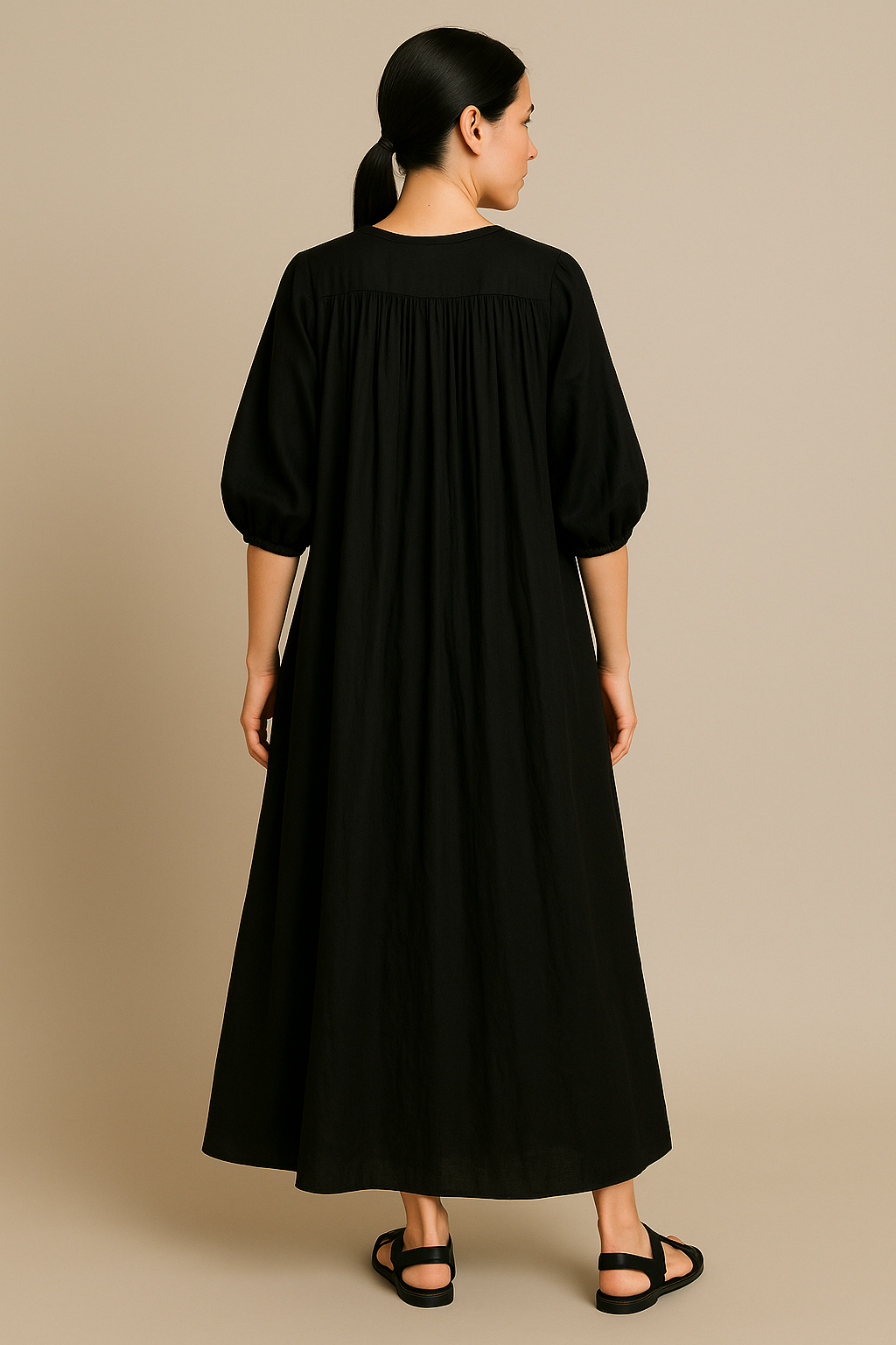 Women's Oversized Black Pleated Maxi Dress