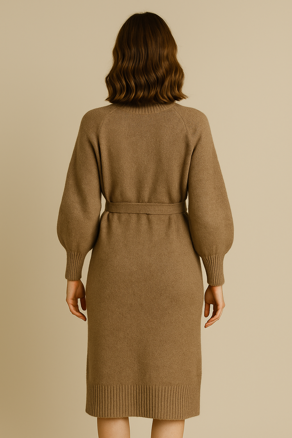 Funnel Neck Sweater Dress for Women in Khaki