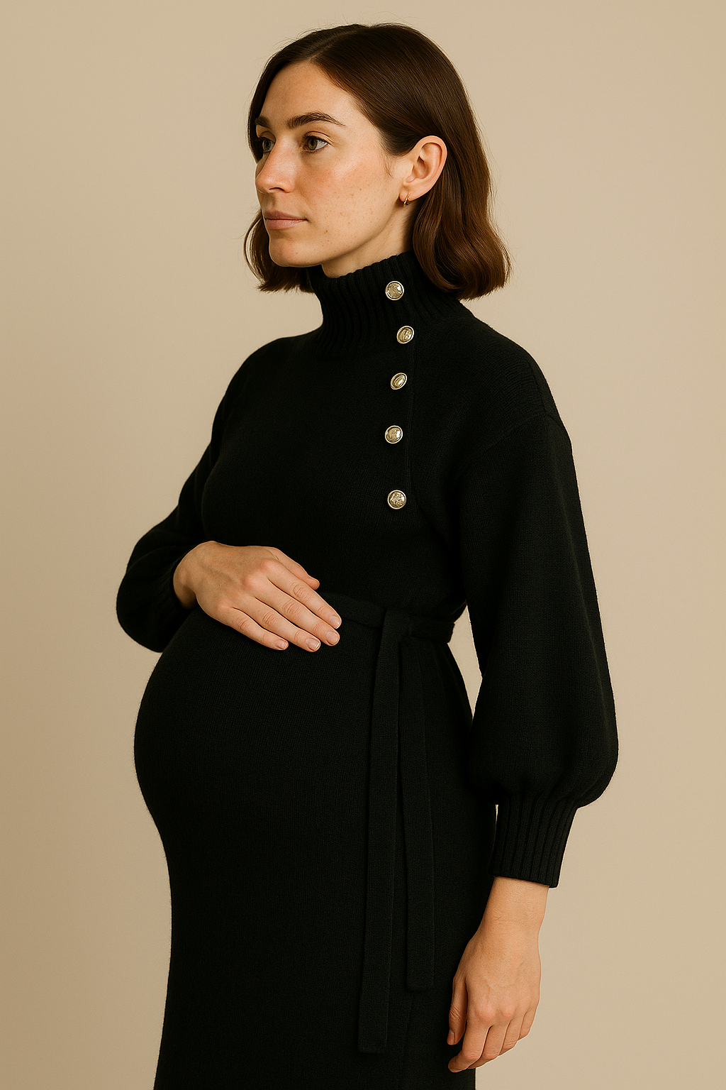 Funnel Neck Sweater Dress for Women in Black