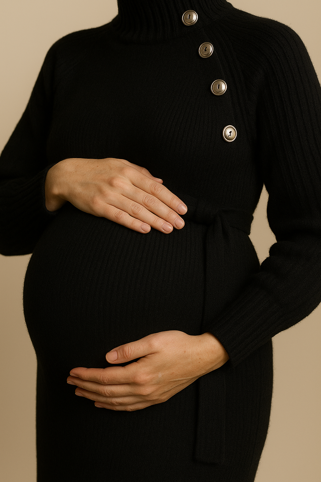 Funnel Neck Sweater Dress for Women in Black