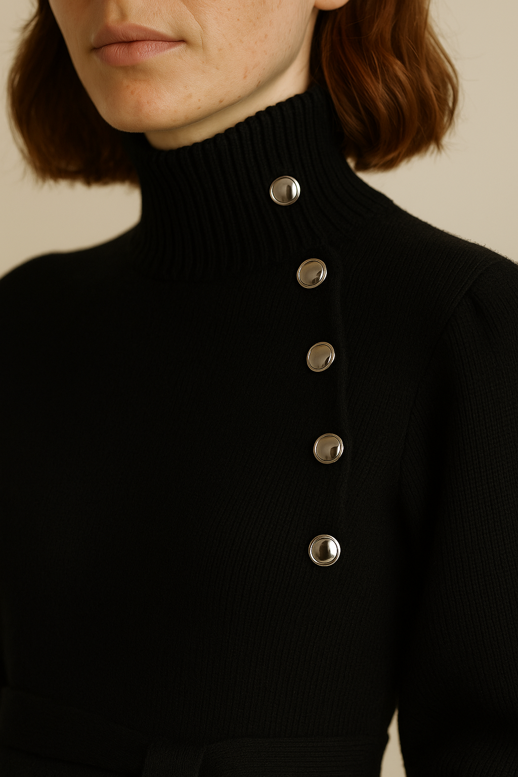 Funnel Neck Sweater Dress for Women in Black
