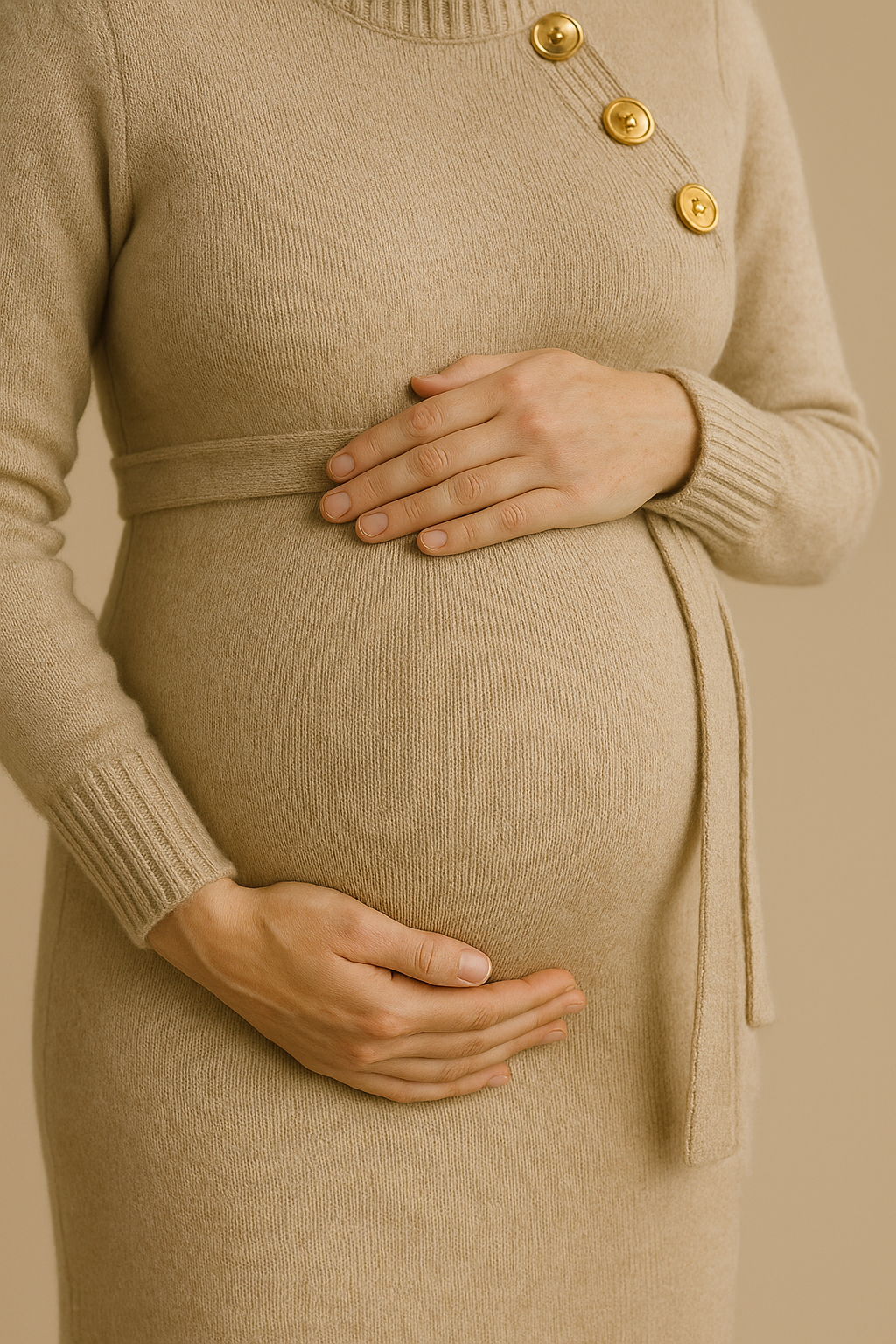 Funnel Neck Sweater Dress for Women in Apricot