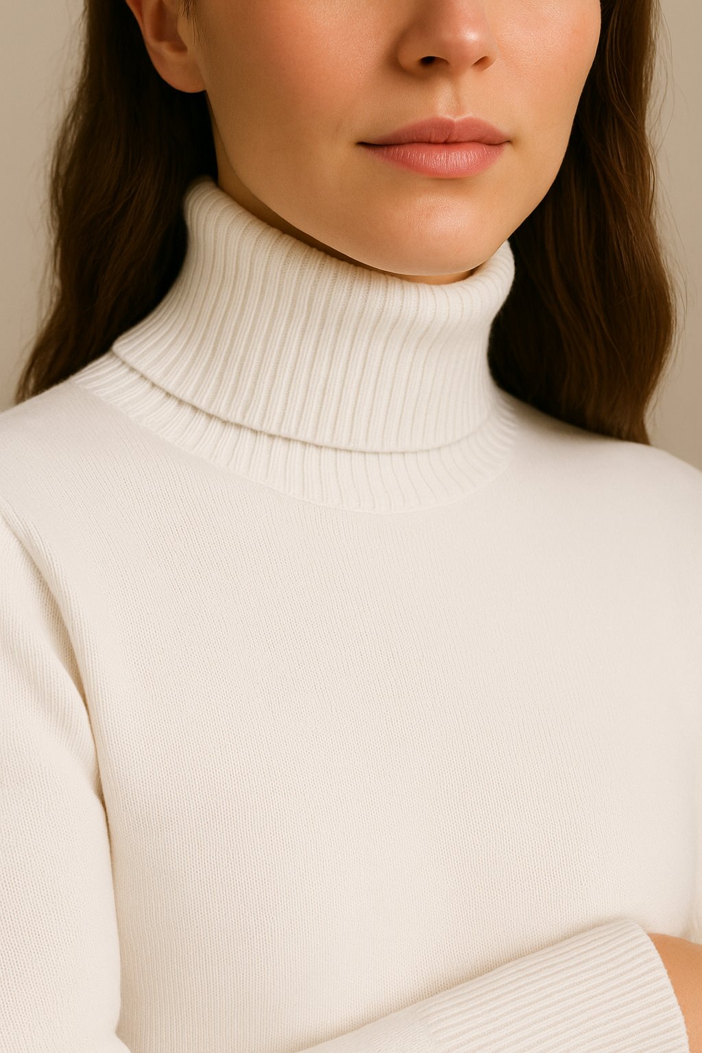 White Knitted Turtleneck Sweater and Skirt Set
