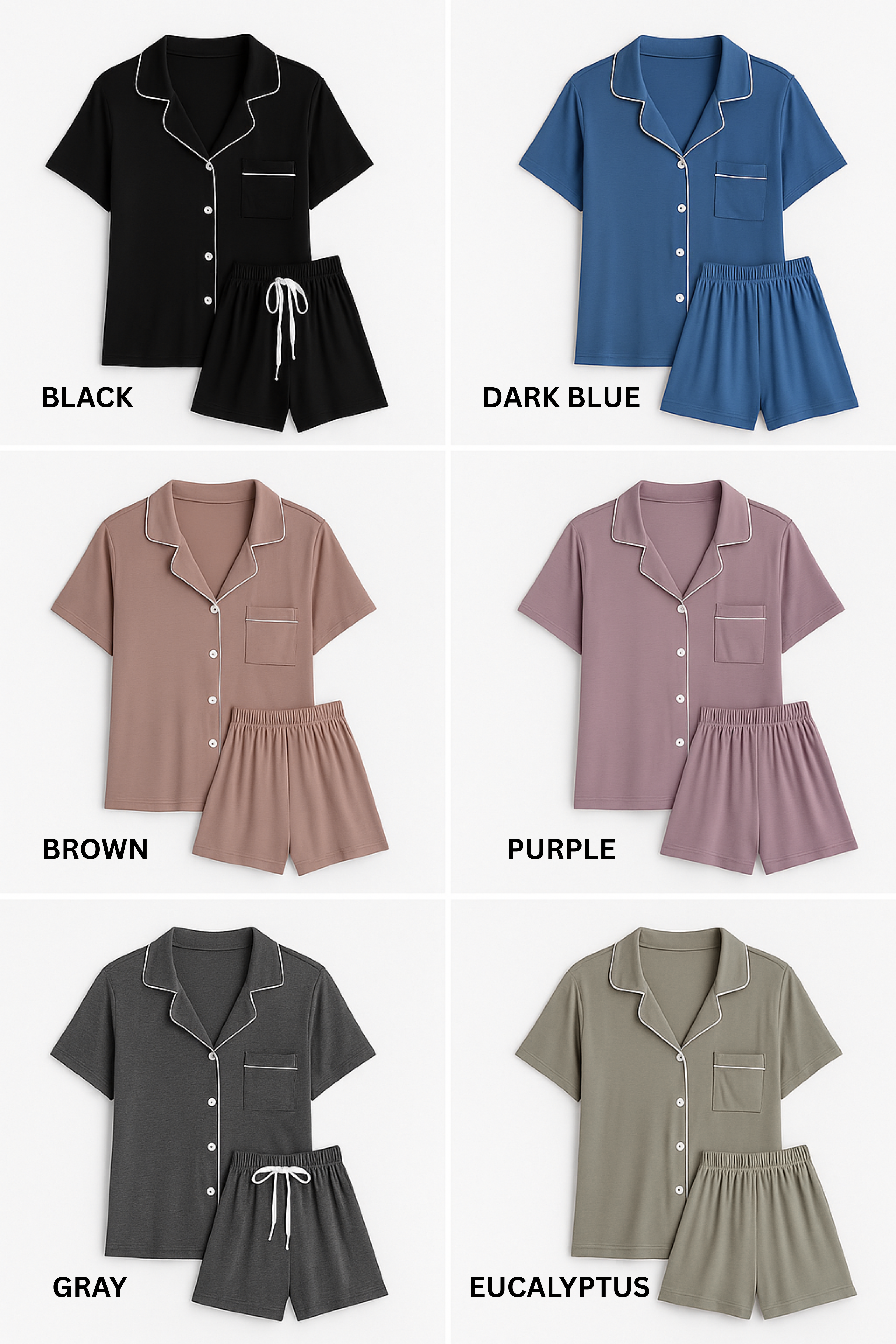 Women's Soft Modal Pajama Set – Short Sleeve Top & Shorts with Pockets