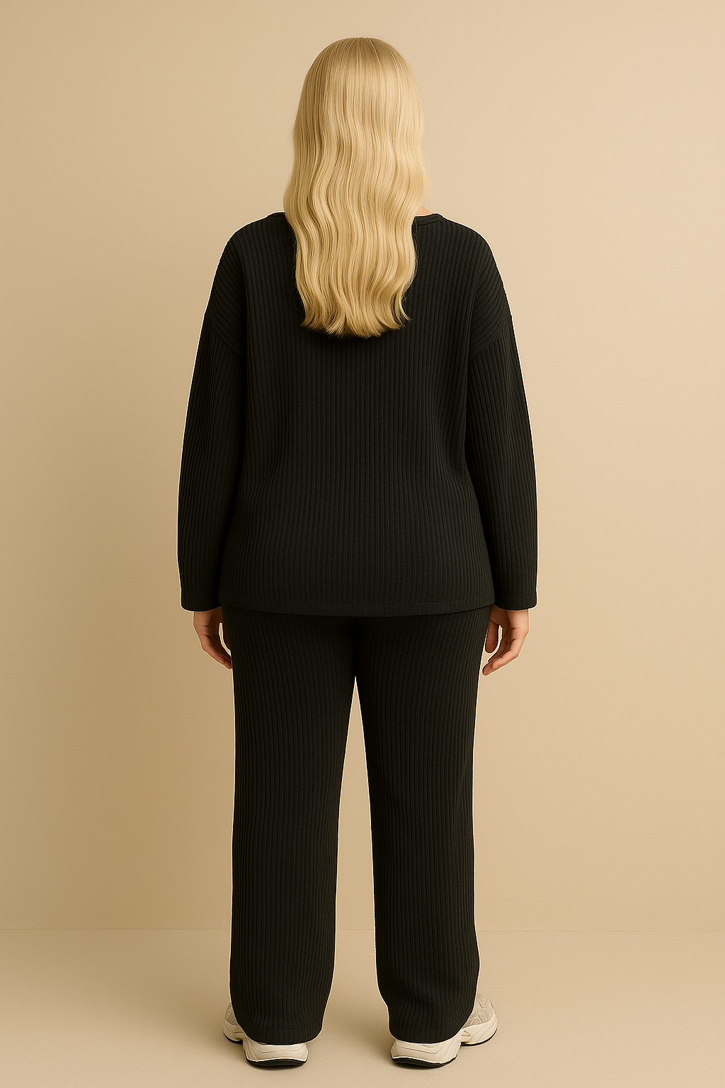 Black Rib Knit Lounge Loose Set
