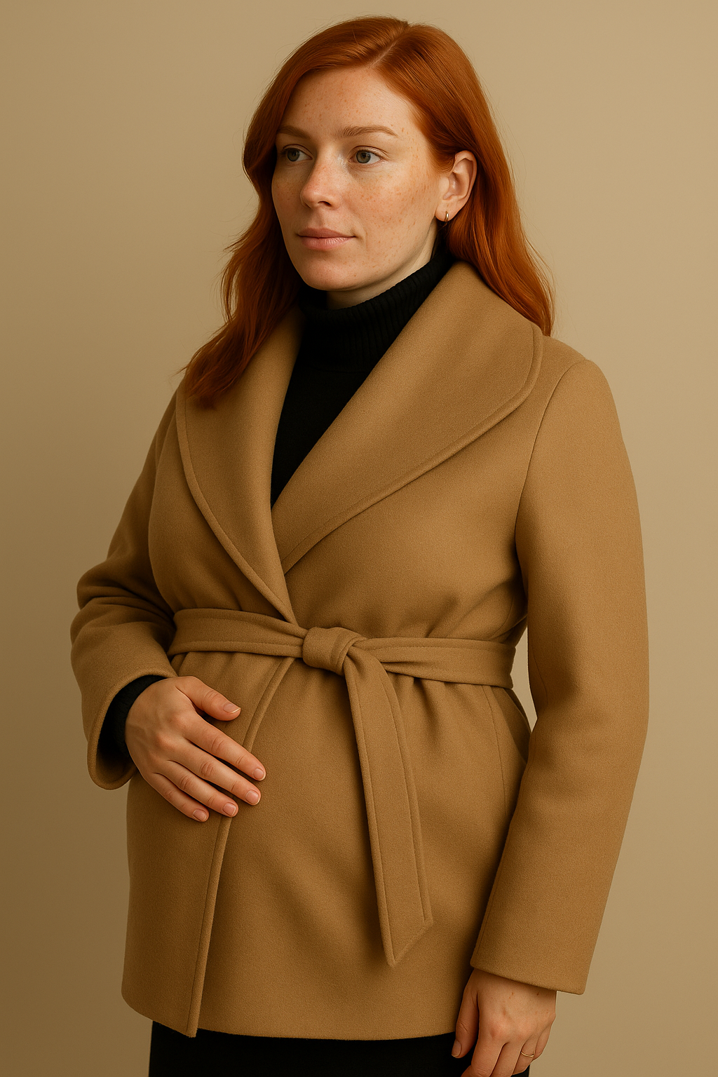 Women’s Wool Hooded Coat Premium Jacket in Khaki
