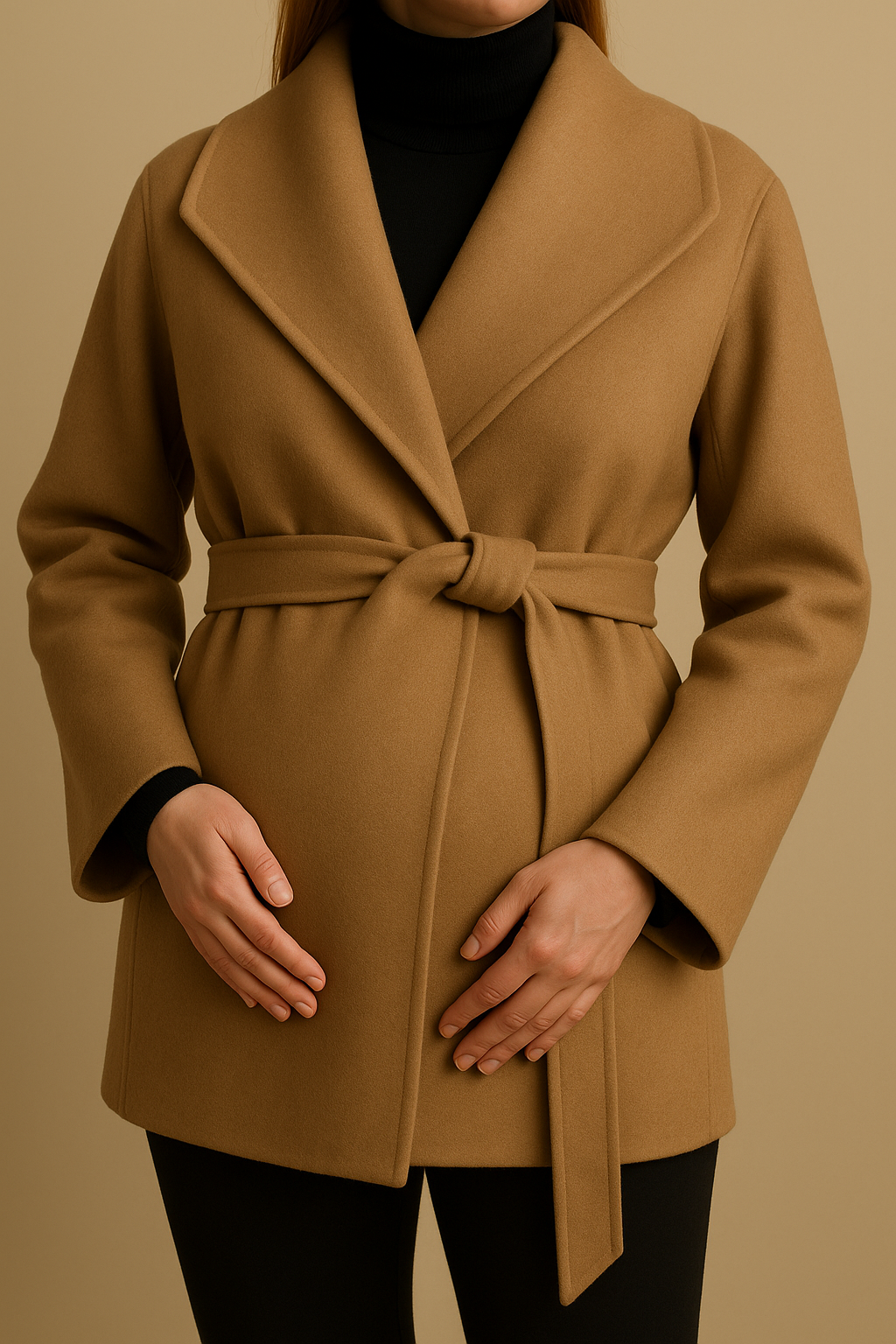 Women’s Wool Hooded Coat Premium Jacket in Khaki