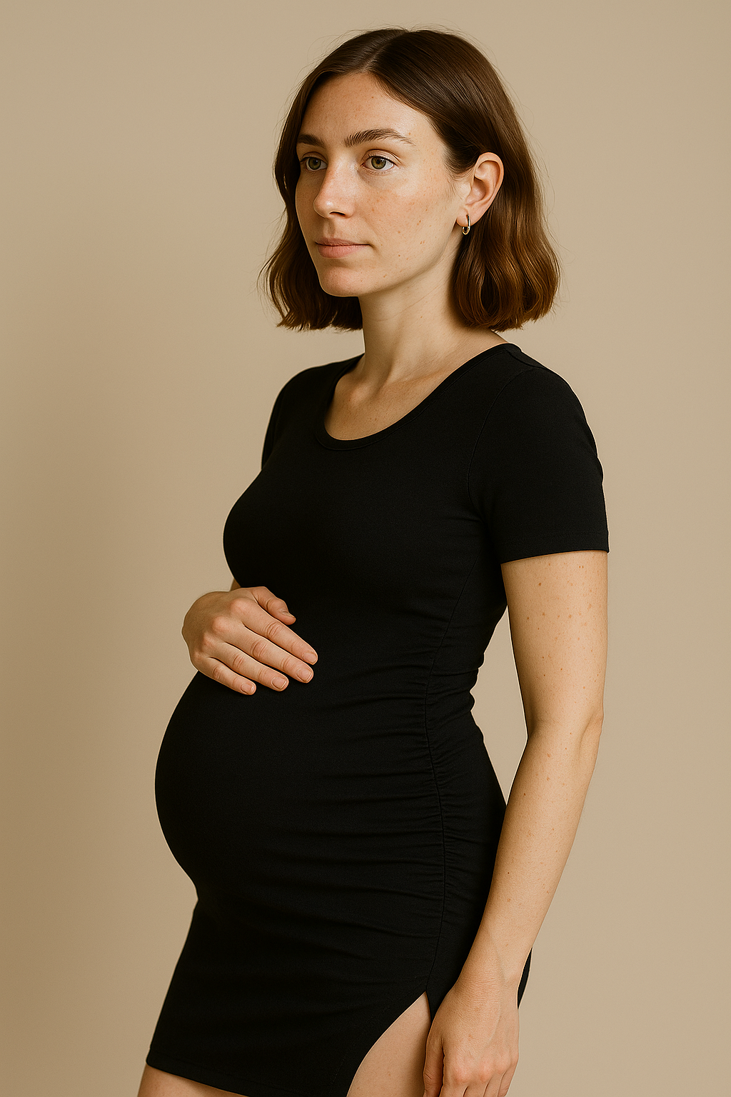 Black Bodycon Maternity Dress with Ruched Sides & Slit