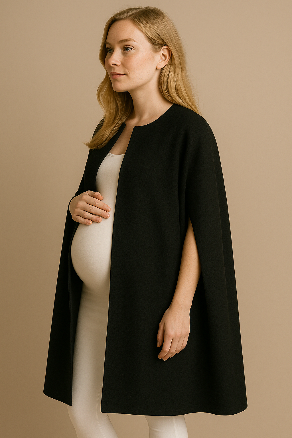 Women's Open Wool Blend Cloak Coat in Black