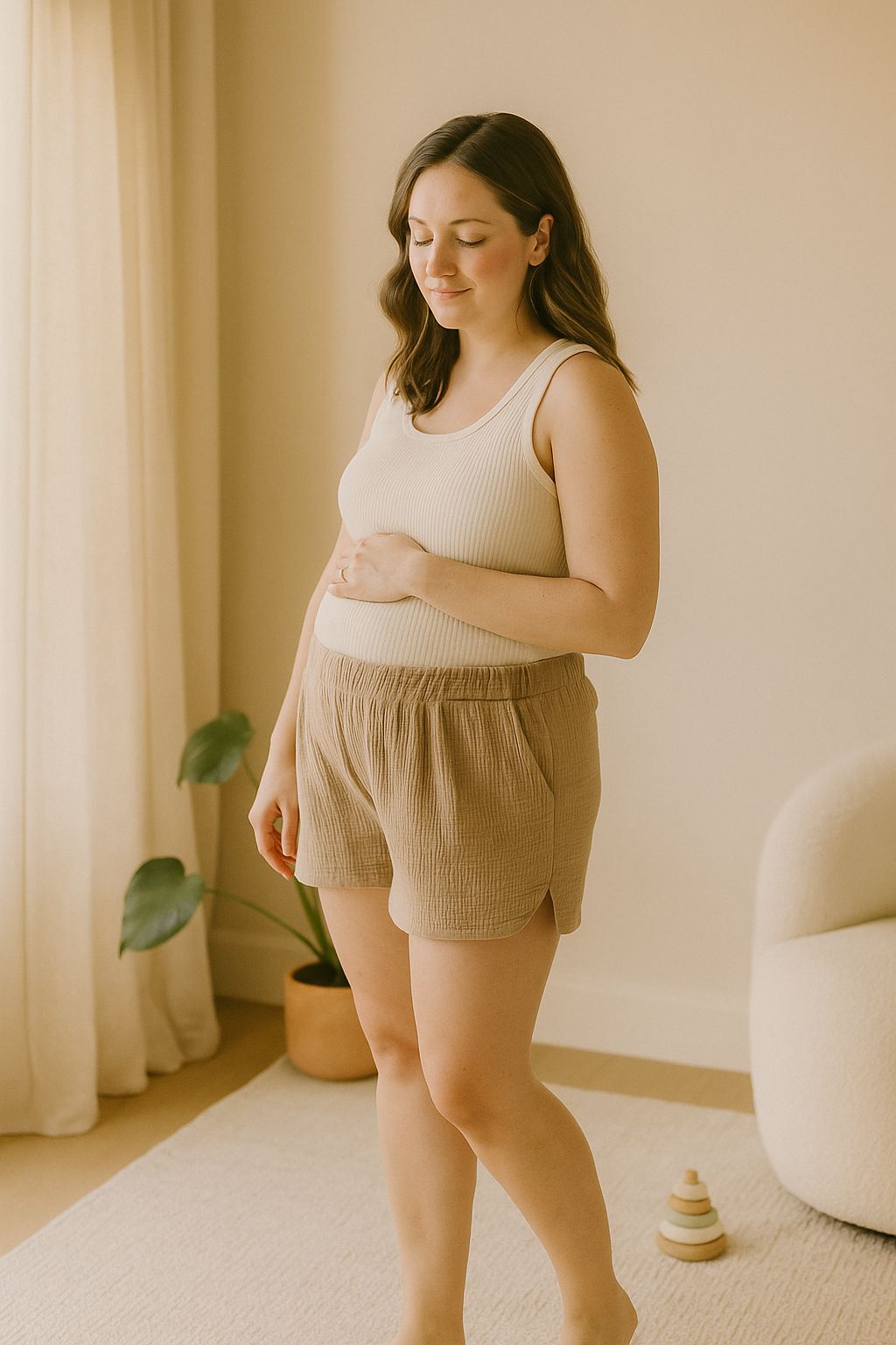 Cotton Gauze Maternity Shorts – Adjustable Fit for Light, Airy Comfort