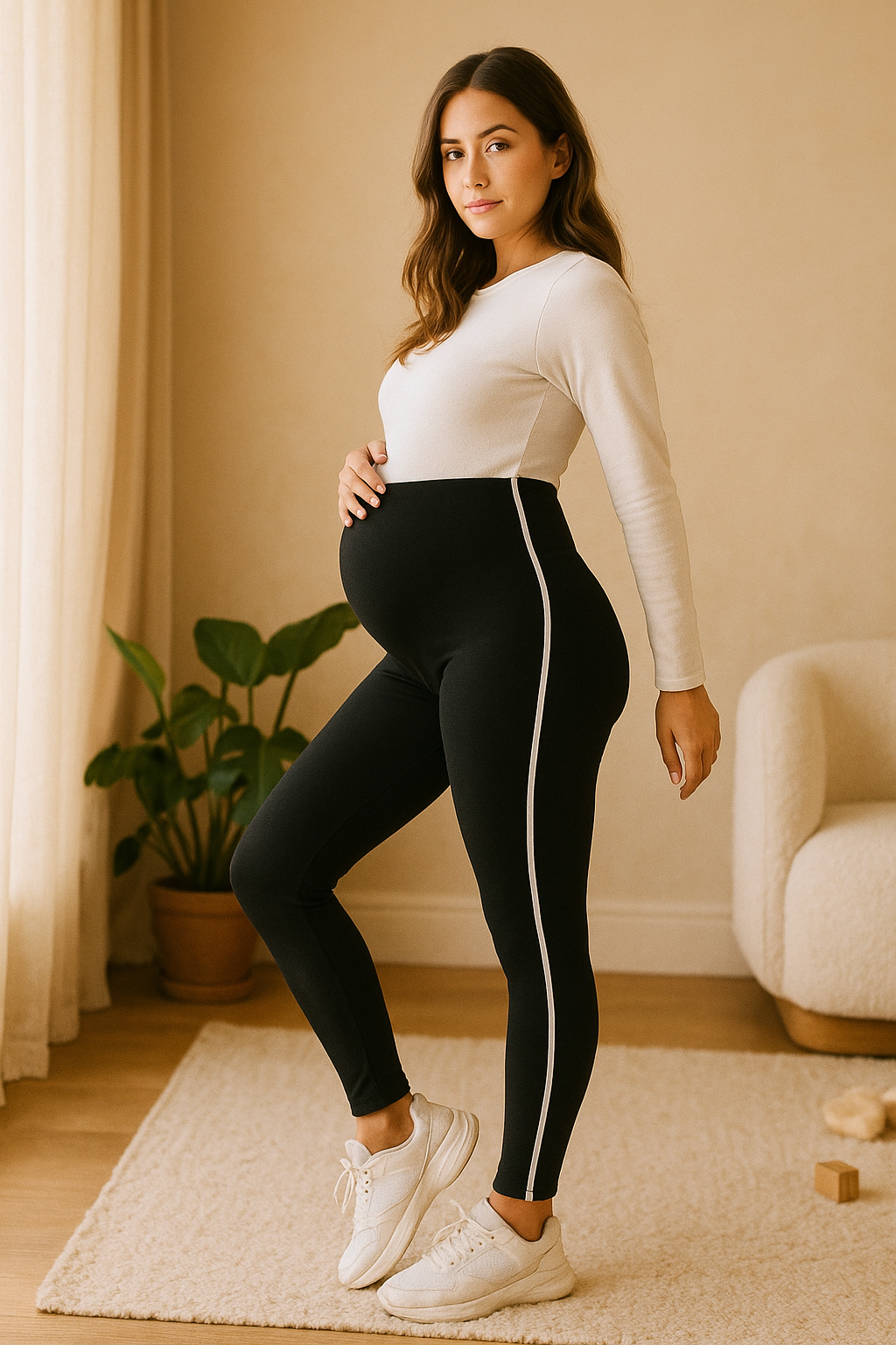 Contour Move Maternity Leggings – Black & White Stripe with Supportive High Waist
