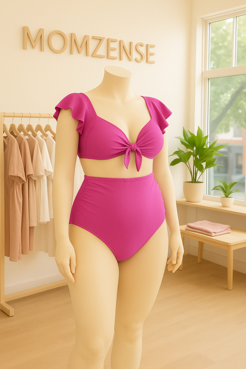 Olive Ribbed Maternity Swimsuit – Soft Support with Ruffle Detail