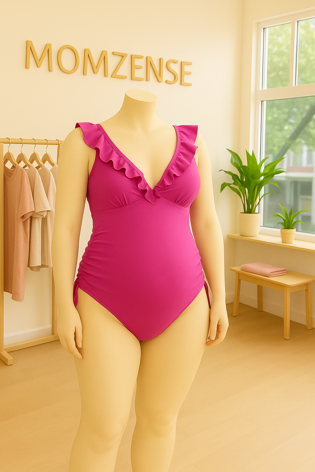 Ruffled Lace-Back Maternity Swimsuit – Soft Elegance, Adjustable Fit