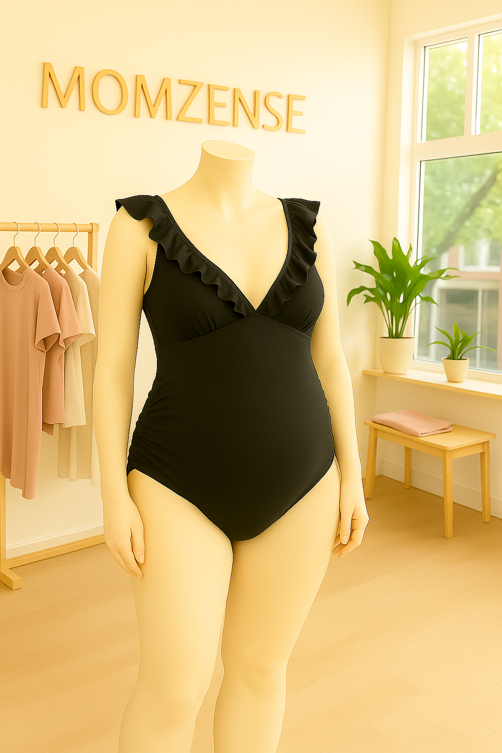 Ruffled Lace-Back Maternity Swimsuit – Soft Elegance, Adjustable Fit