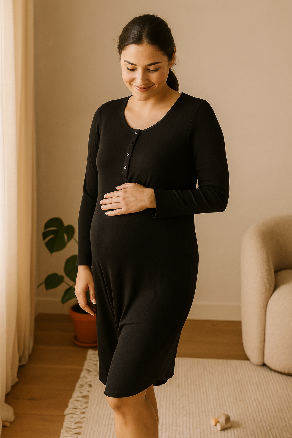 Bamboo Nursing Nightgown – Snap-Front Calm for Postpartum Nights