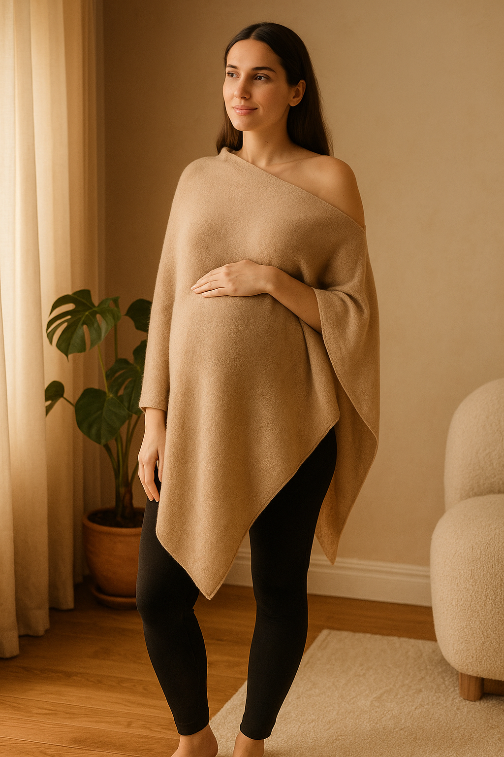 Beige Cashmere Poncho for Women – Soft, Cozy & Chic Layering Piece