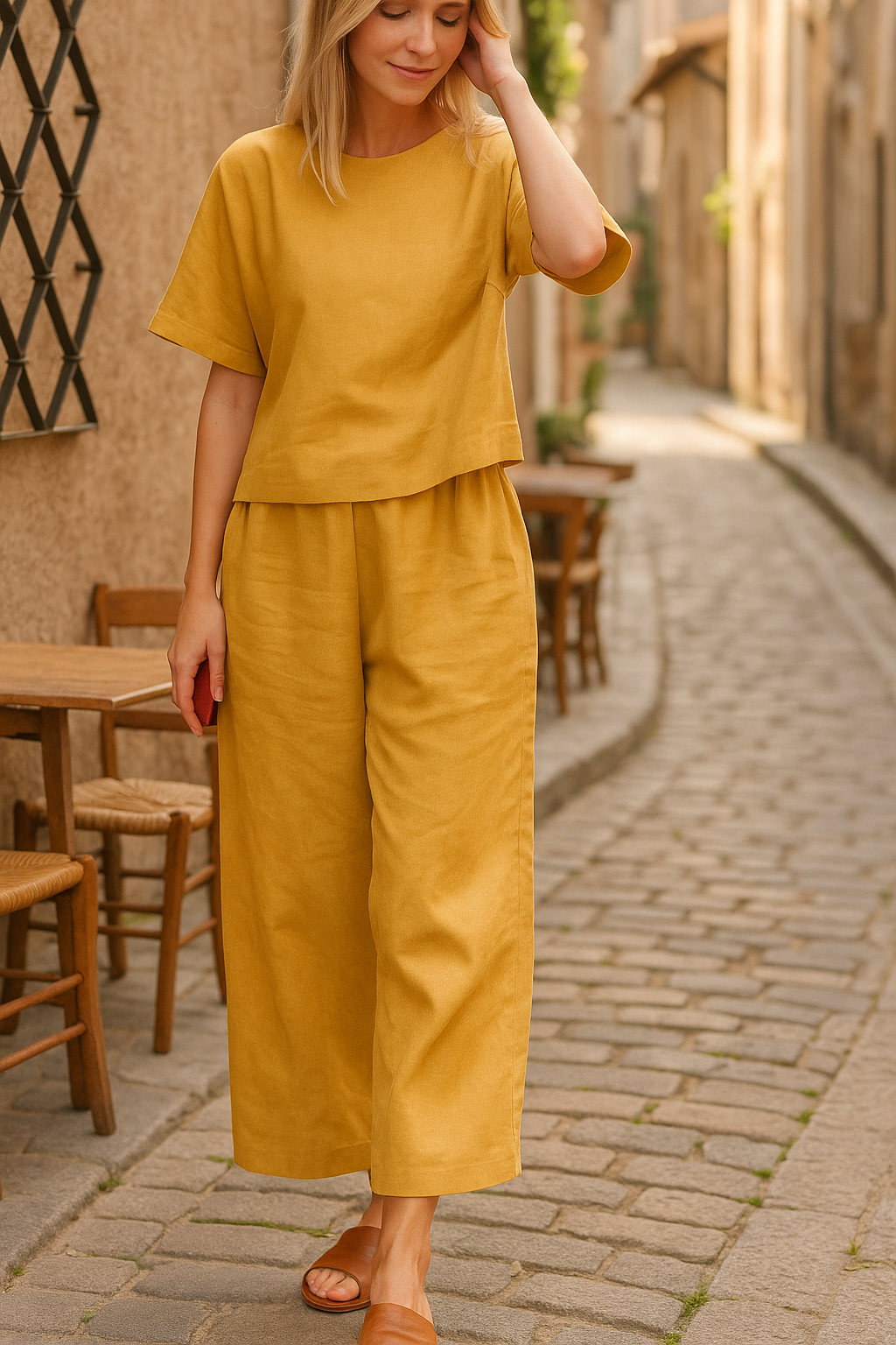 Elegant Two Piece Pants Set Wide Leg