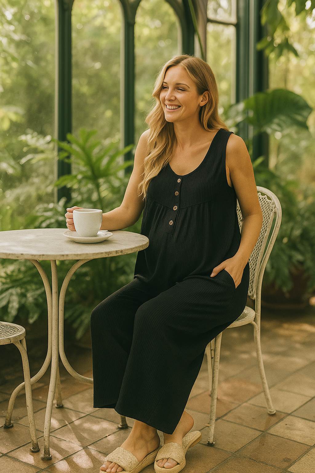 Cozy Flow Wide-Leg Jumpsuit – Sleeveless, Pocketed, and Effortlessly Elegant