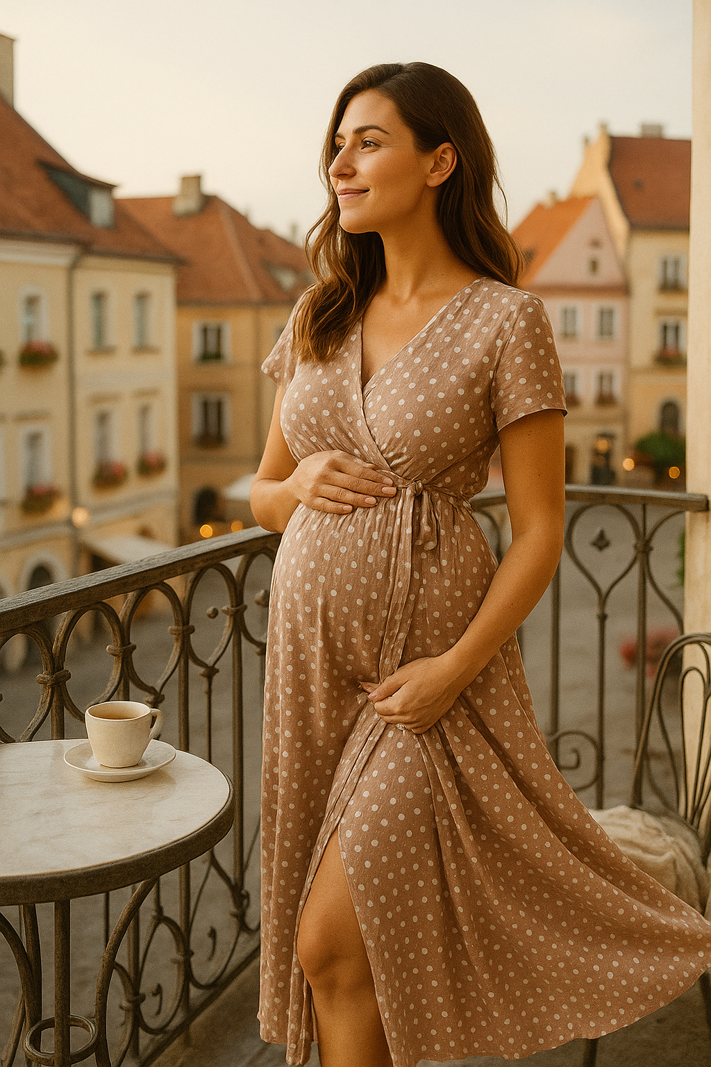 Summer V-Neck Dress – With Waist Tie & Side Slit Polka Dot
