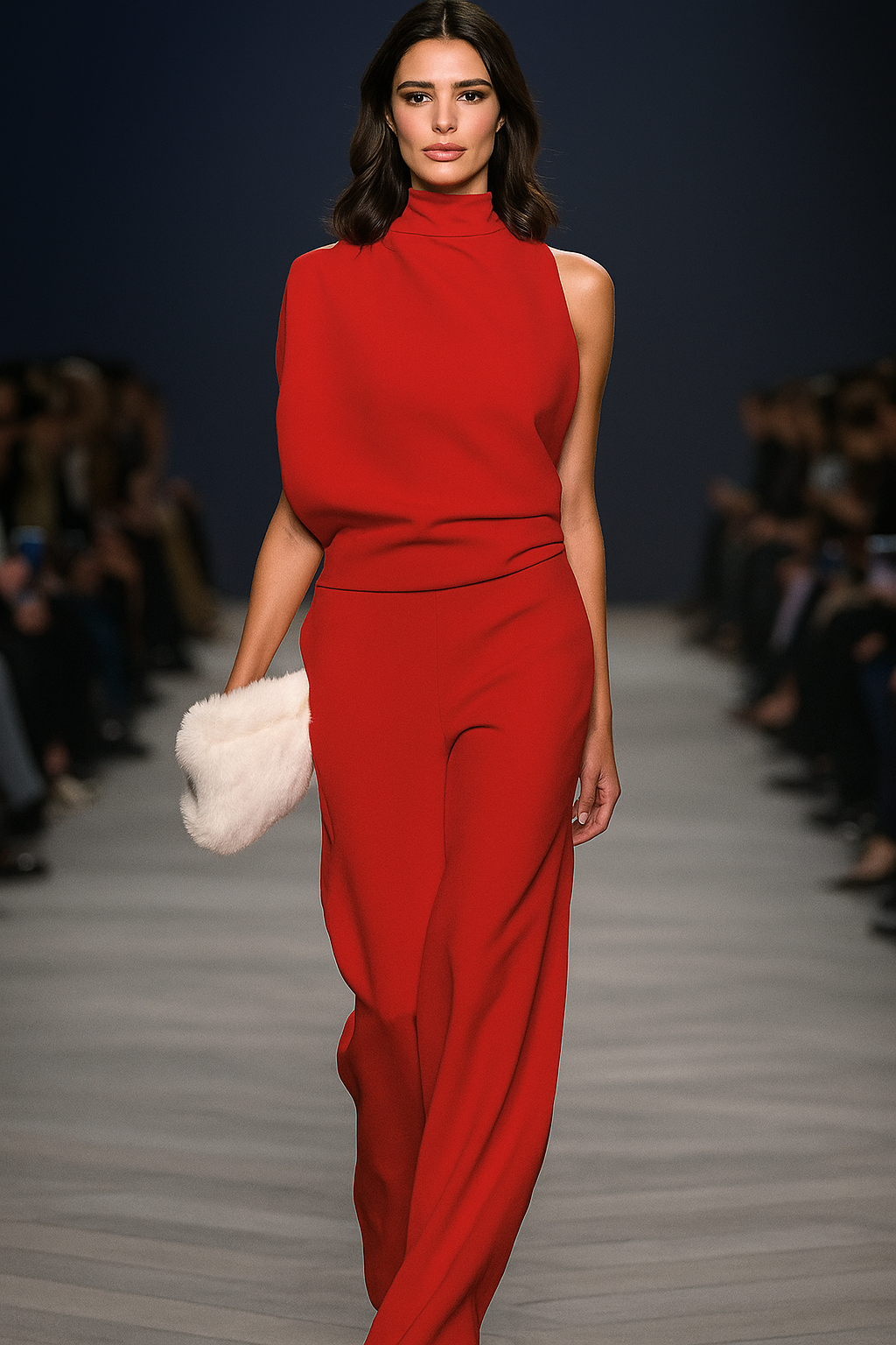 One Shoulder Jumpsuit Asymmetrical Neckline Wide Leg